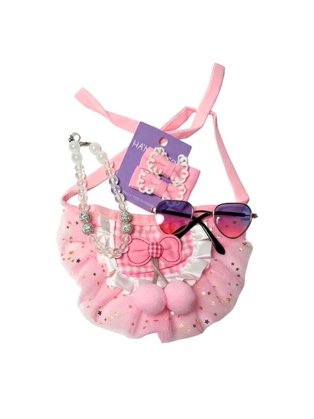 Pink XS Dog Princess Outfit | Sparkle Collar, Tutu, Sunglasses & Bows
